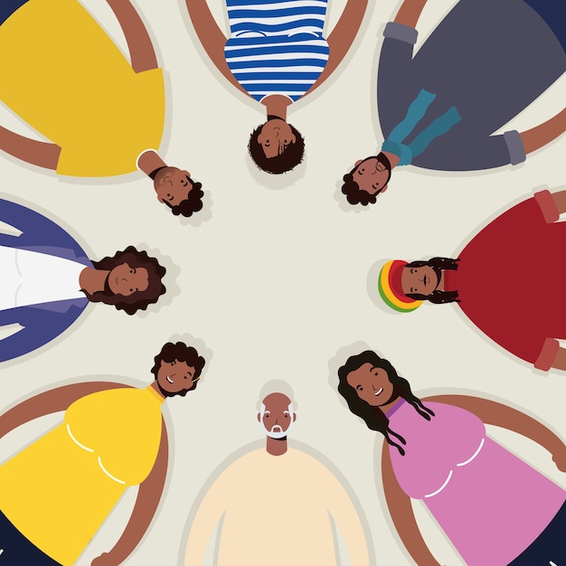 A diverse group of workers standing together in a circle, each supported by the others, representing a safe and inclusive workplace free from discrimination and harassment.