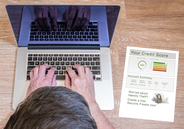 A close-up shot of a laptop screen displaying a survey website interface with multiple survey options. The laptop is placed on a desk cluttered with shopping bags and receipts, emphasizing the 