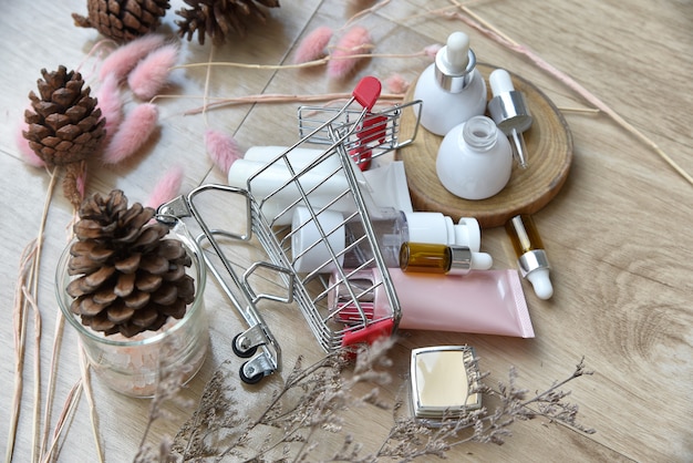 A visually appealing shot of various beauty subscription boxes, laid out to display their contents. The boxes include a variety of sample-sized beauty products, like skincare serums, makeup palettes, and haircare items.