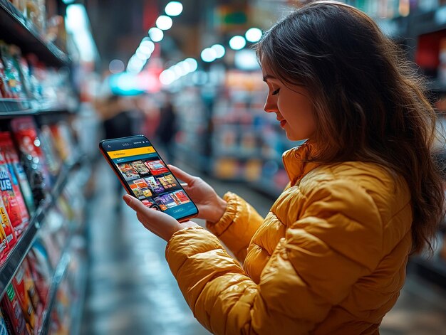 A shopper using the Target app on their smartphone while standing in the clearance section. The app displays a Target Circle offer for an additional discount on clearance items.